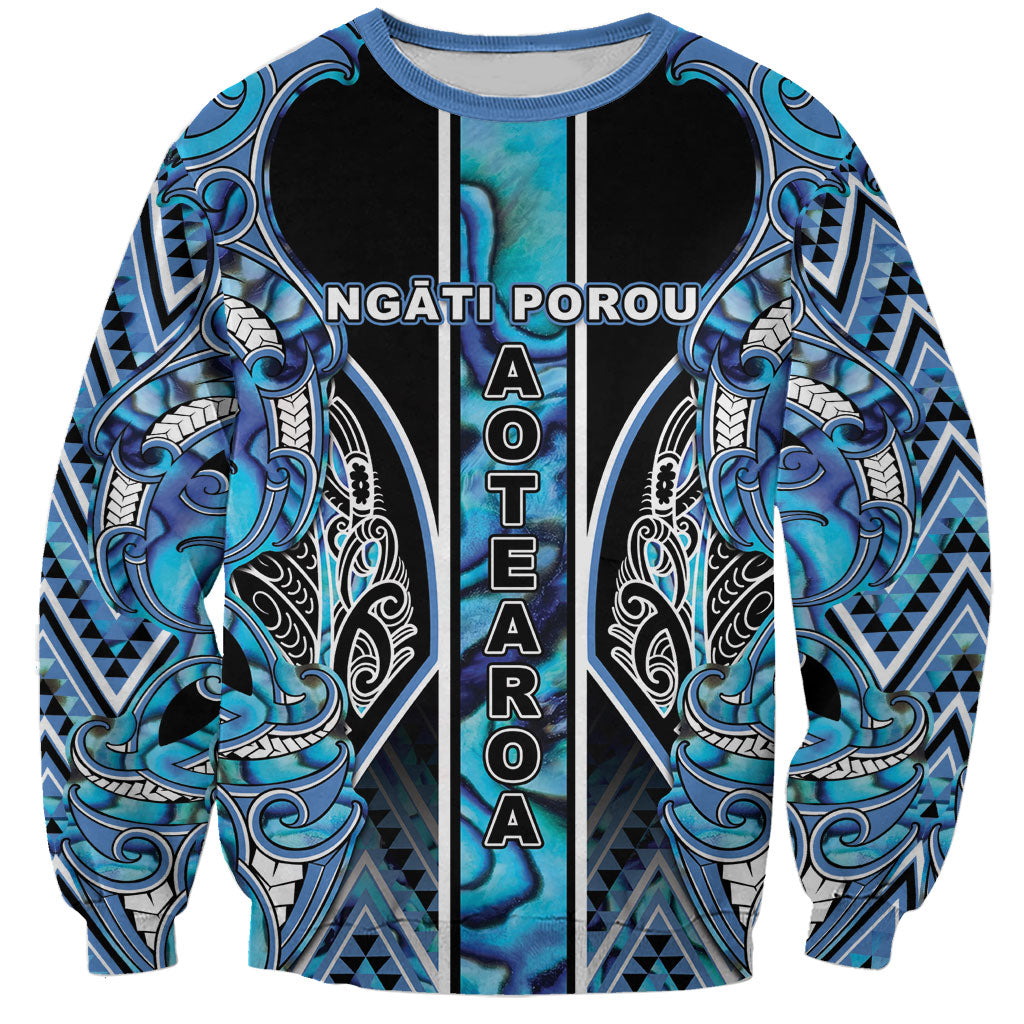 Aotearoa Ngati Porou Sweatshirt Maori Light Blue Tribal Paua Shell Pattern DT05 Unisex Blue - Polynesian Pride