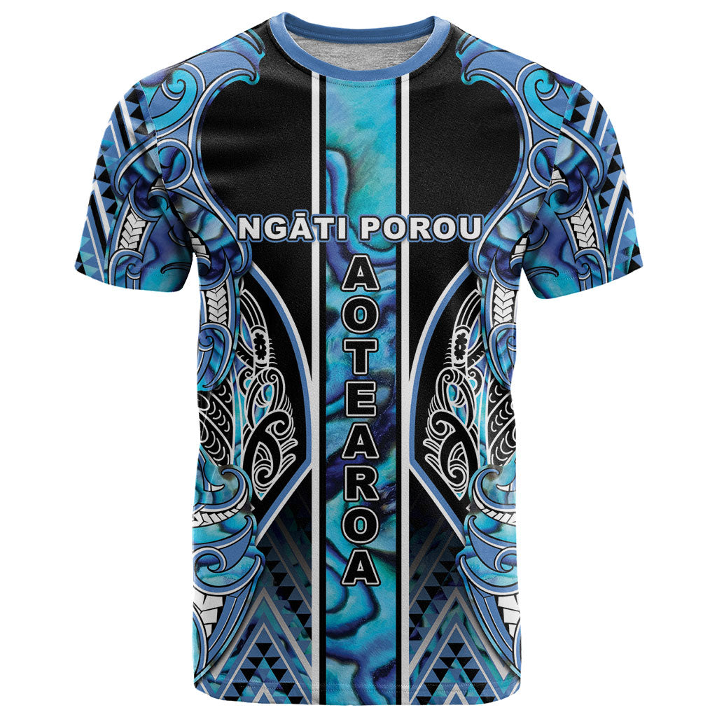 Aotearoa Ngati Porou T Shirt Maori Light Blue Tribal Paua Shell Pattern DT05 Blue - Polynesian Pride