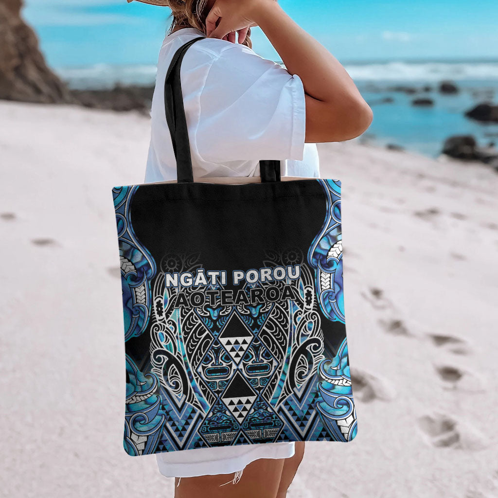 Aotearoa Ngati Porou Tote Bag Maori Light Blue Tribal Paua Shell Pattern DT05 - Polynesian Pride