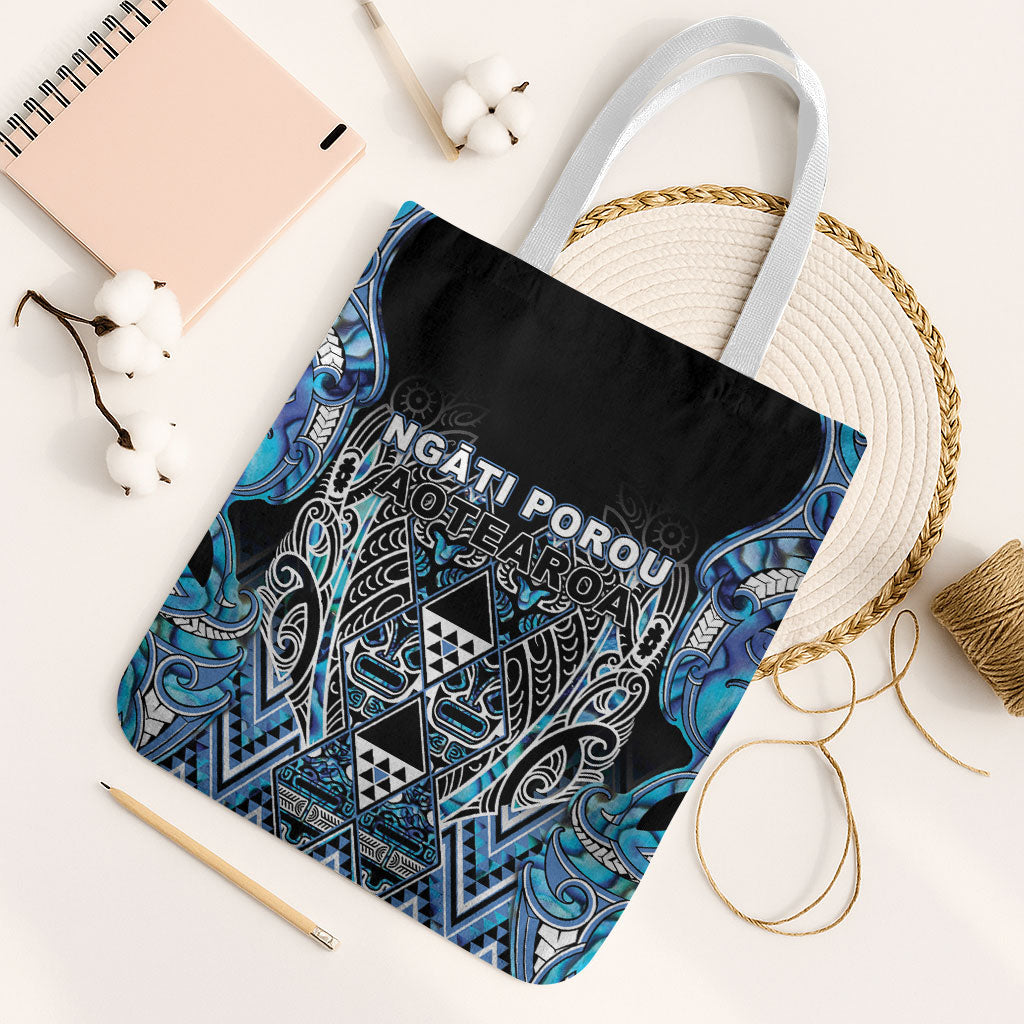 Aotearoa Ngati Porou Tote Bag Maori Light Blue Tribal Paua Shell Pattern DT05 White Strap One Size Blue - Polynesian Pride