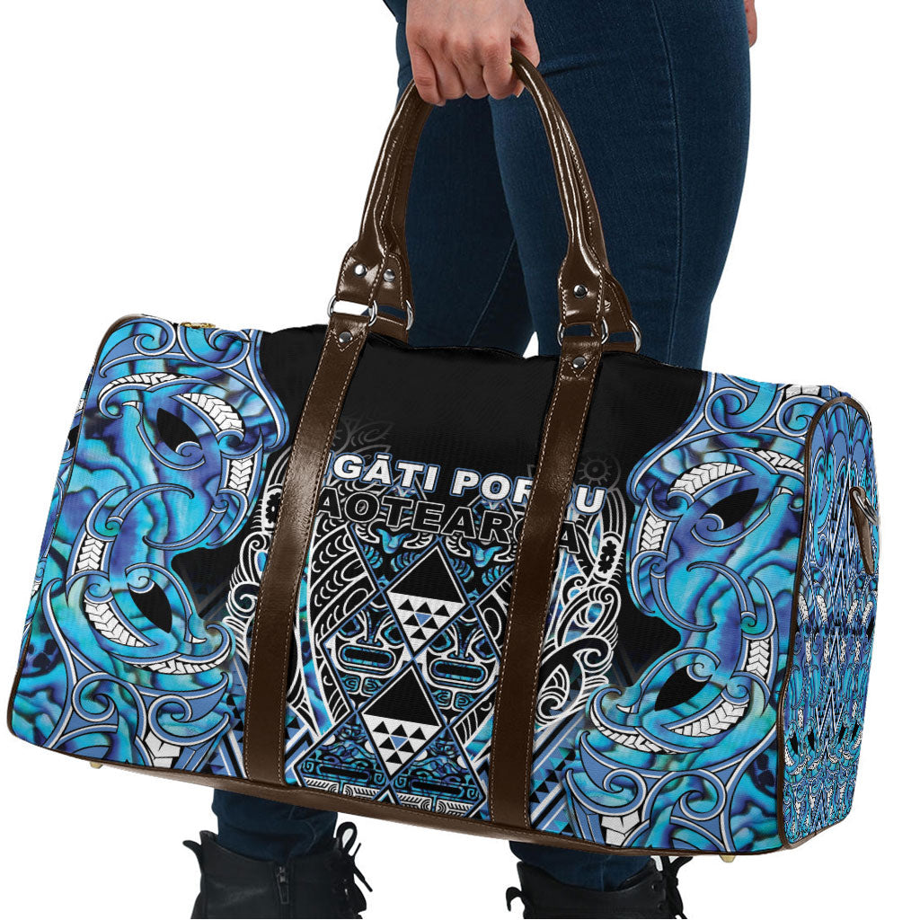 Aotearoa Ngati Porou Travel Bag Maori Light Blue Tribal Paua Shell Pattern DT05 - Polynesian Pride
