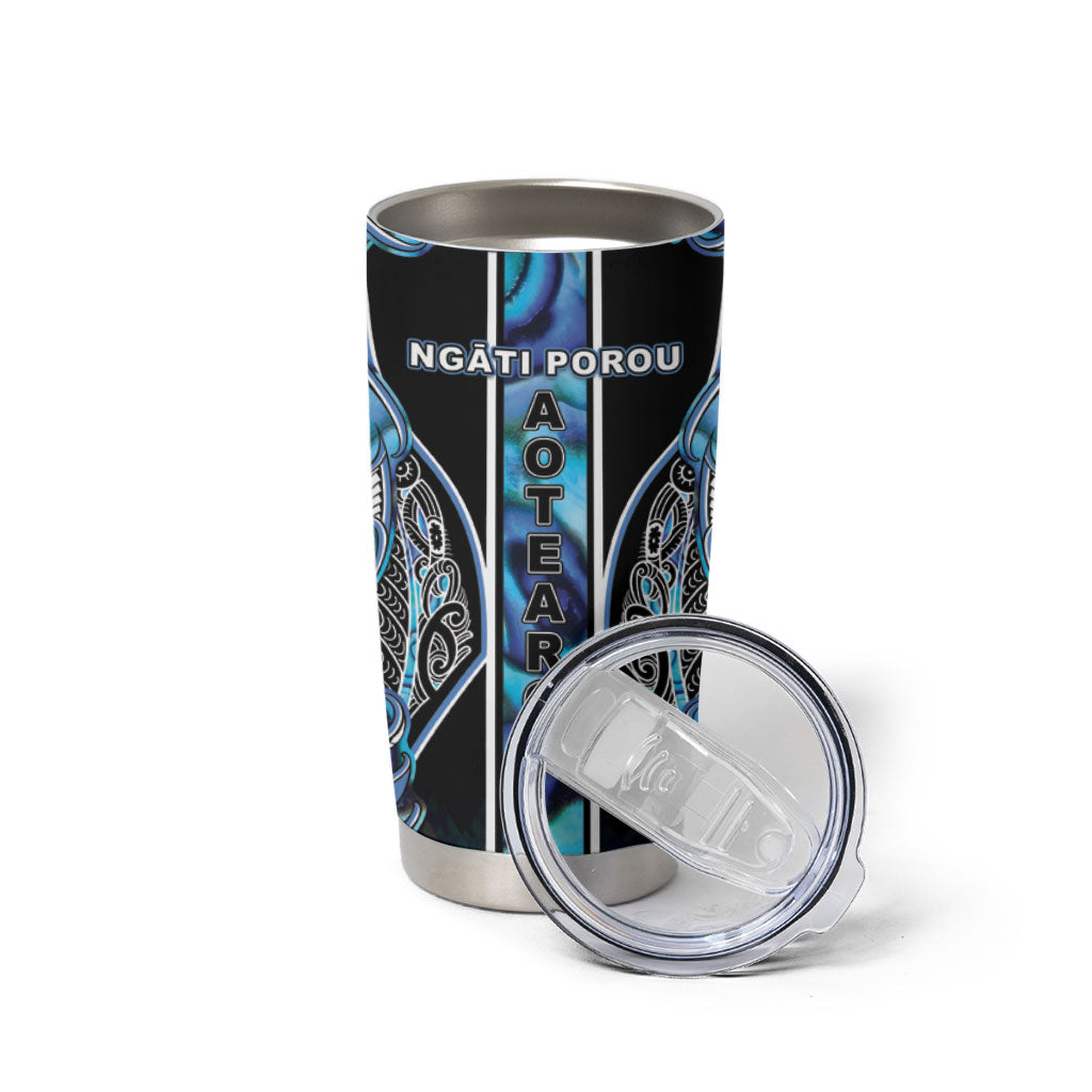 Aotearoa Ngati Porou Tumbler Cup Maori Light Blue Tribal Paua Shell Pattern DT05 - Polynesian Pride