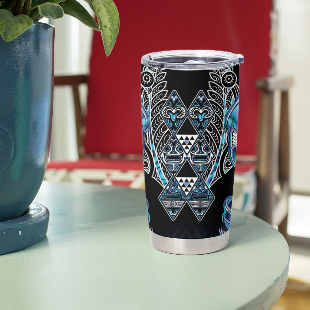 Aotearoa Ngati Porou Tumbler Cup Maori Light Blue Tribal Paua Shell Pattern DT05 - Polynesian Pride