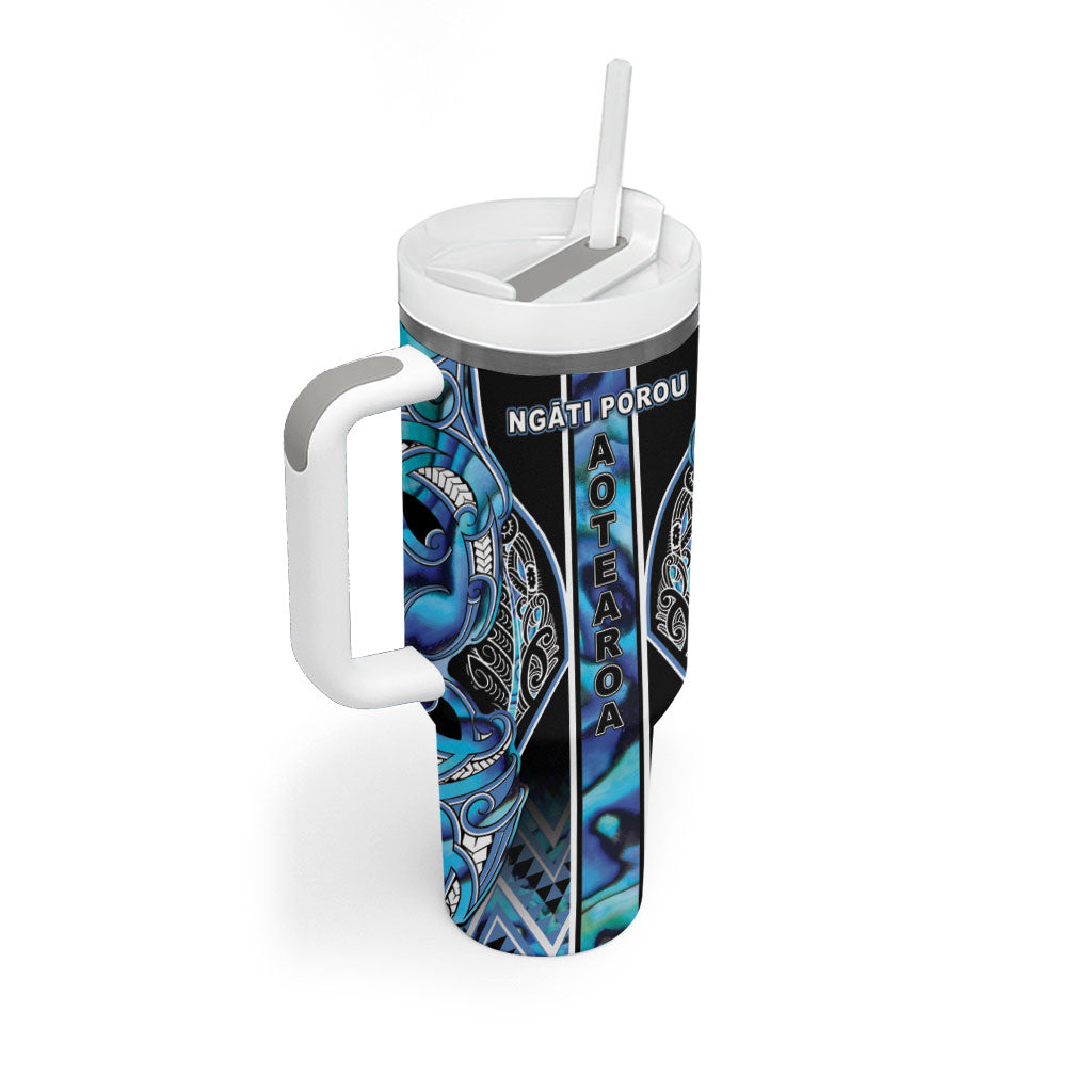 Aotearoa Ngati Porou Tumbler With Handle Maori Light Blue Tribal Paua Shell Pattern DT05 - Polynesian Pride