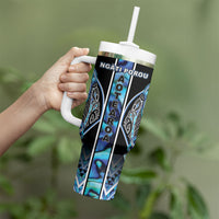 Aotearoa Ngati Porou Tumbler With Handle Maori Light Blue Tribal Paua Shell Pattern DT05 - Polynesian Pride