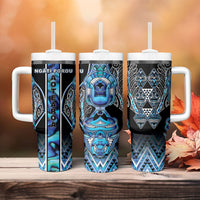 Aotearoa Ngati Porou Tumbler With Handle Maori Light Blue Tribal Paua Shell Pattern DT05 - Polynesian Pride