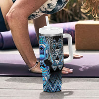 Aotearoa Ngati Porou Tumbler With Handle Maori Light Blue Tribal Paua Shell Pattern DT05 - Polynesian Pride