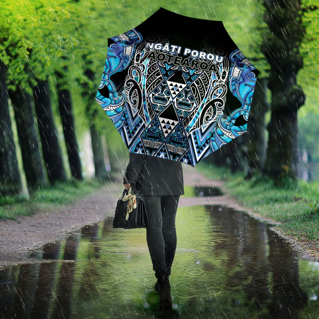 Aotearoa Ngati Porou Umbrella Maori Light Blue Tribal Paua Shell Pattern DT05 - Polynesian Pride
