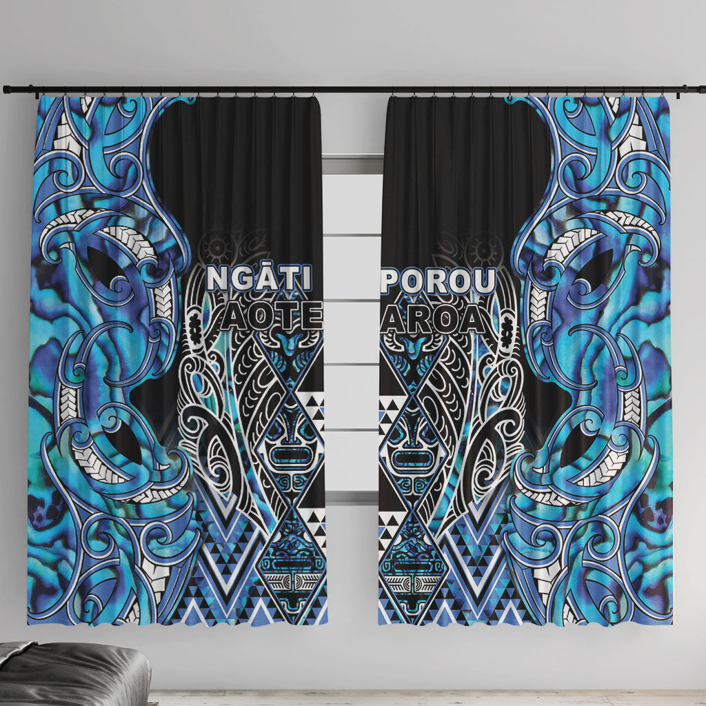 Aotearoa Ngati Porou Window Curtain Maori Light Blue Tribal Paua Shell Pattern DT05 With Hooks Blue - Polynesian Pride