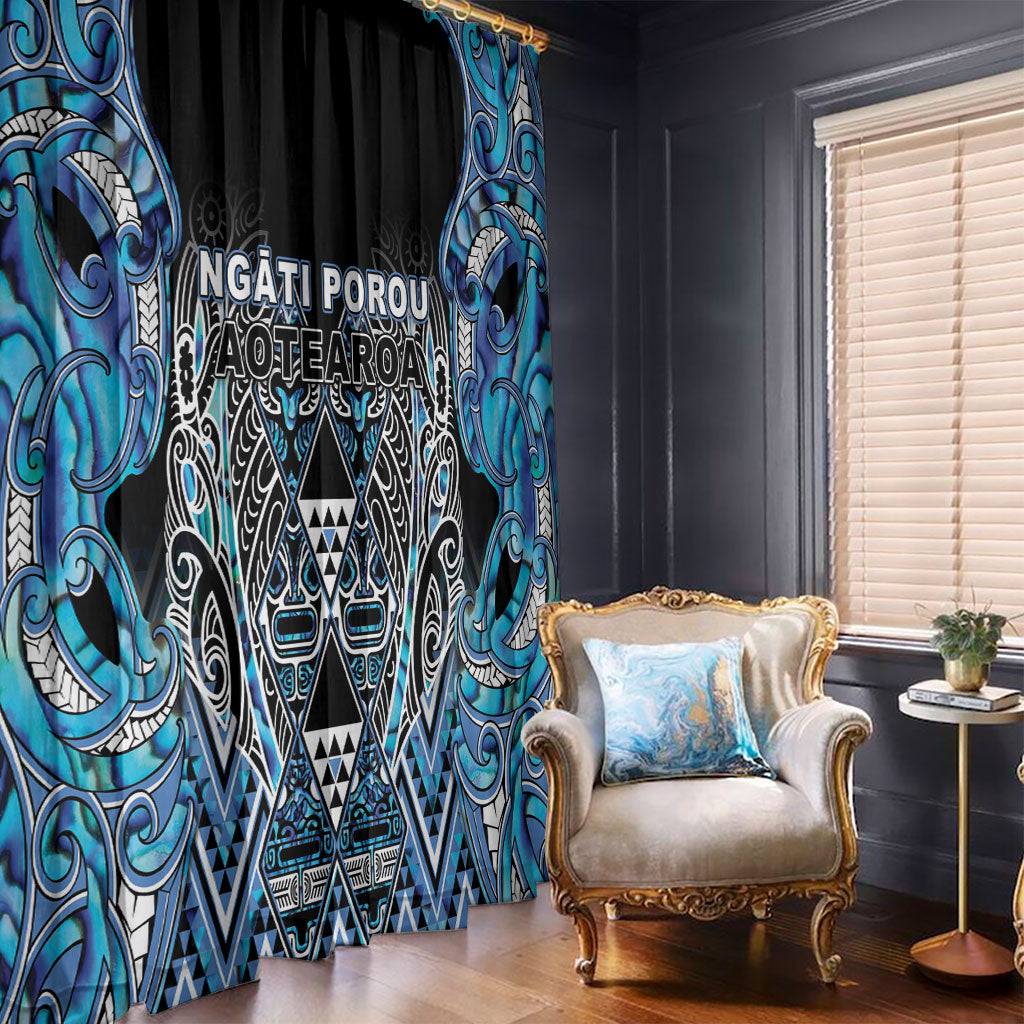 Aotearoa Ngati Porou Window Curtain Maori Light Blue Tribal Paua Shell Pattern DT05 - Polynesian Pride