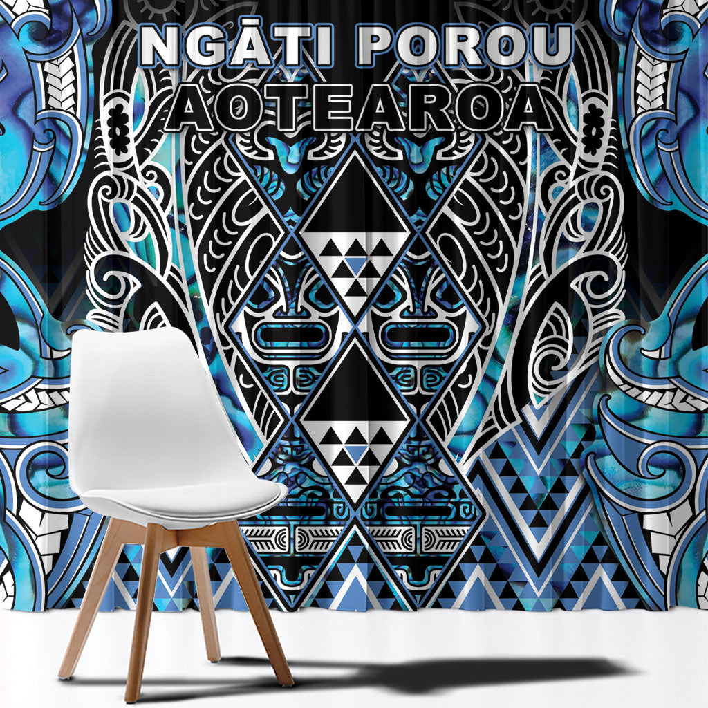 Aotearoa Ngati Porou Window Curtain Maori Light Blue Tribal Paua Shell Pattern DT05 - Polynesian Pride
