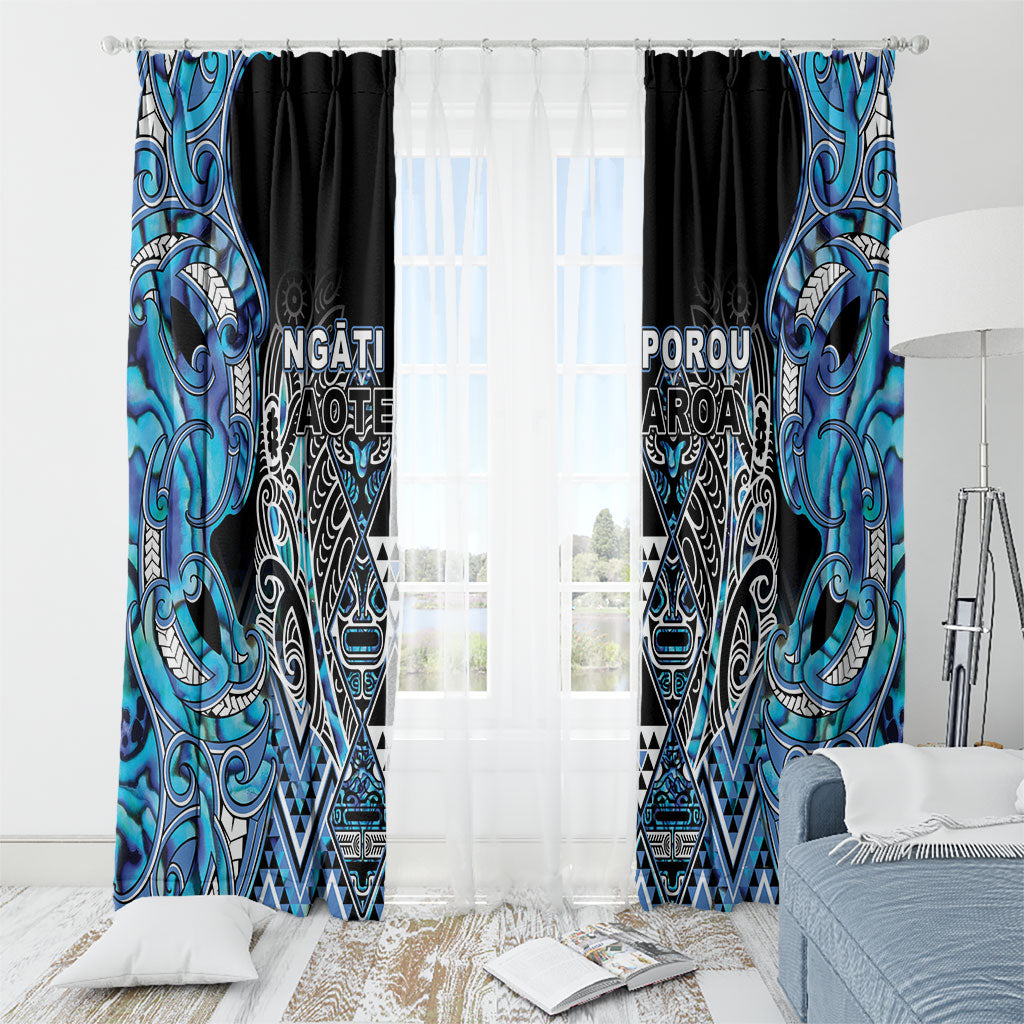 Aotearoa Ngati Porou Window Curtain Maori Light Blue Tribal Paua Shell Pattern DT05 - Polynesian Pride