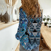 Aotearoa Ngati Porou Women Casual Shirt Maori Light Blue Tribal Paua Shell Pattern DT05 - Polynesian Pride