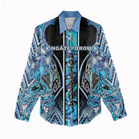 Aotearoa Ngati Porou Women Casual Shirt Maori Light Blue Tribal Paua Shell Pattern DT05 - Polynesian Pride
