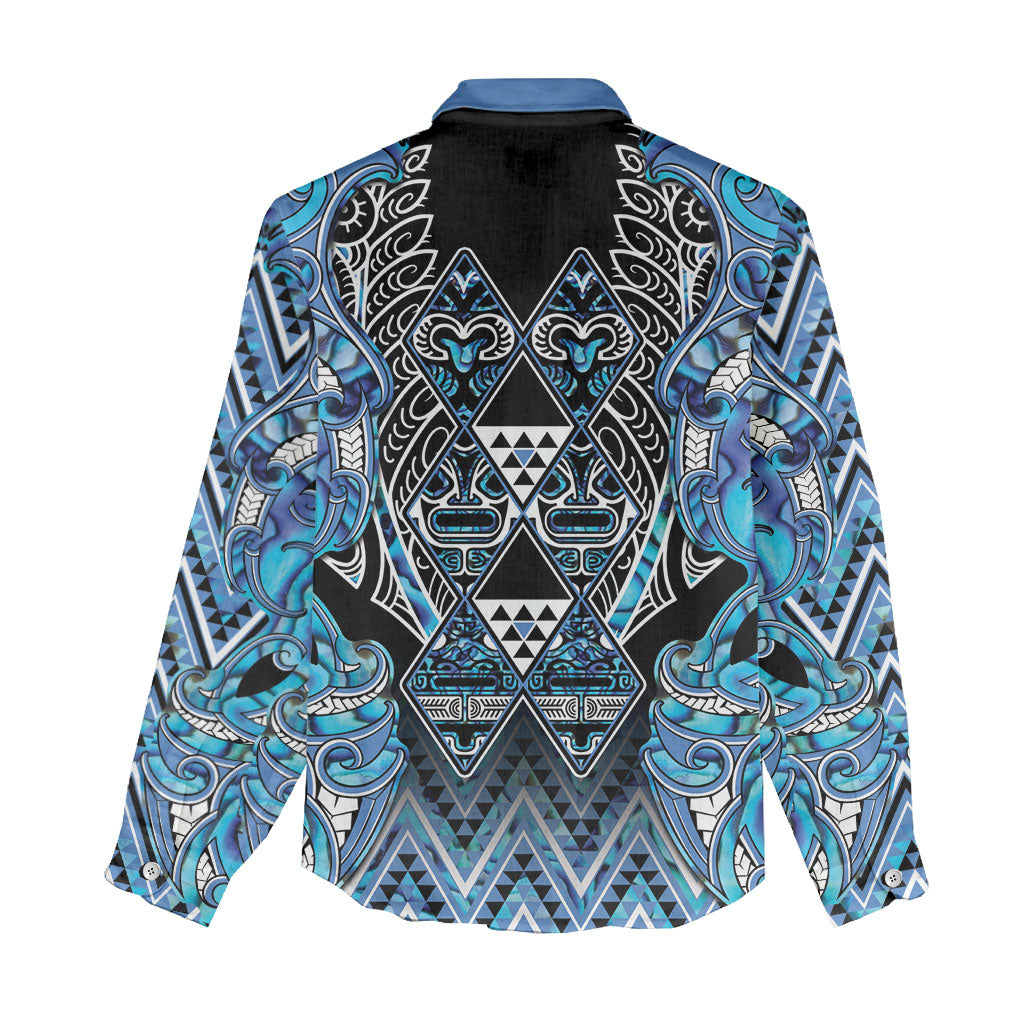 Aotearoa Ngati Porou Women Casual Shirt Maori Light Blue Tribal Paua Shell Pattern DT05 - Polynesian Pride