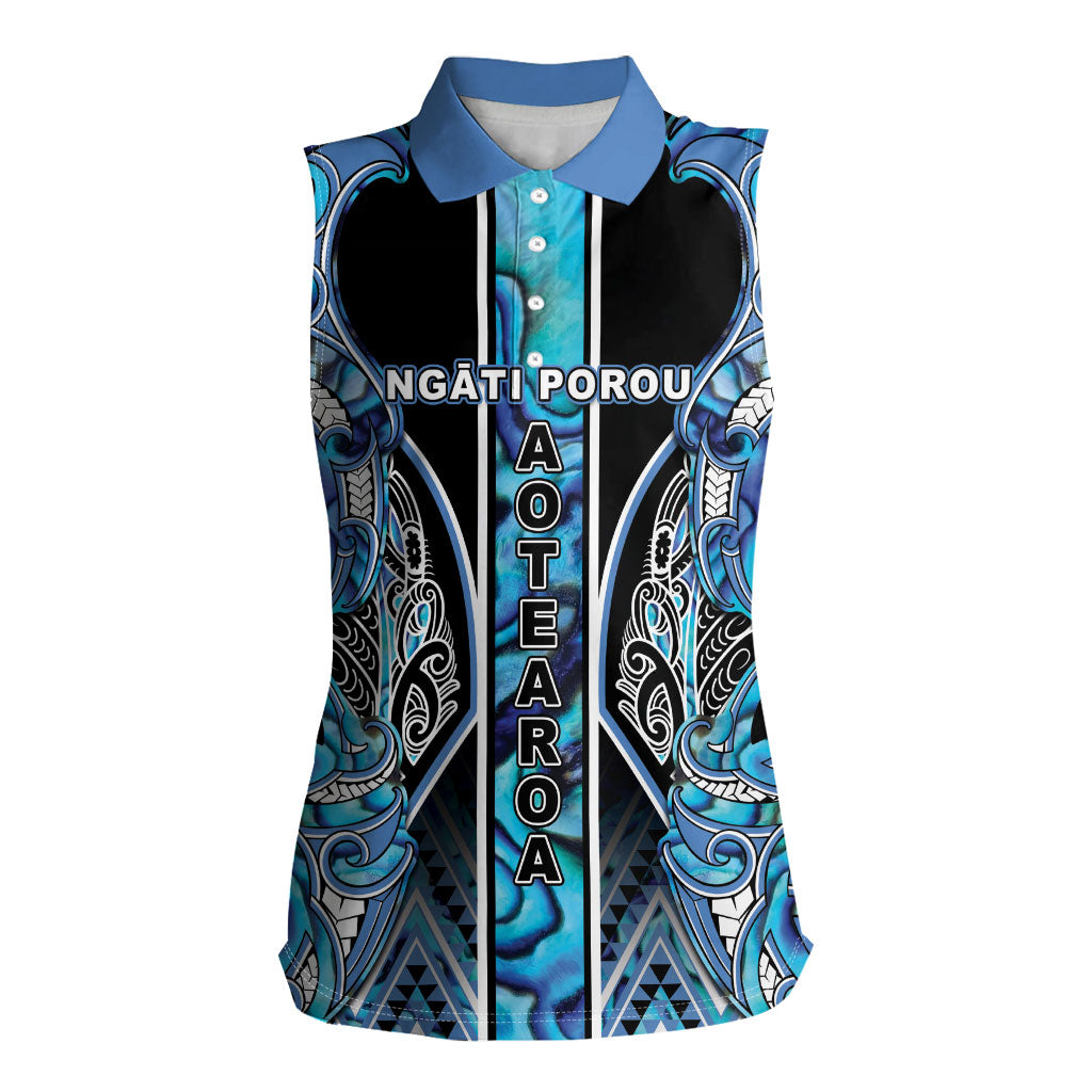 Aotearoa Ngati Porou Women Sleeveless Polo Shirt Maori Light Blue Tribal Paua Shell Pattern DT05 Female Blue - Polynesian Pride