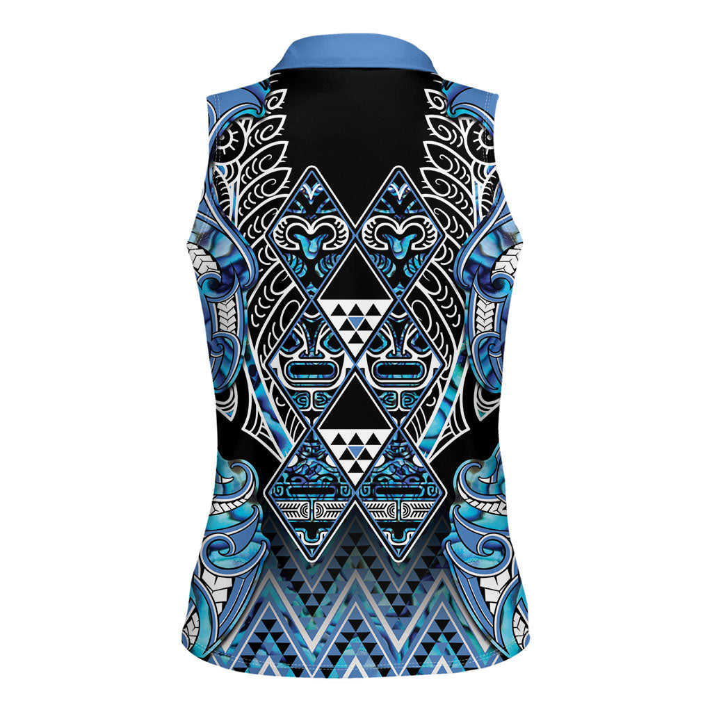 Aotearoa Ngati Porou Women Sleeveless Polo Shirt Maori Light Blue Tribal Paua Shell Pattern DT05 - Polynesian Pride