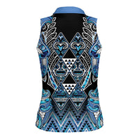 Aotearoa Ngati Porou Women Sleeveless Polo Shirt Maori Light Blue Tribal Paua Shell Pattern DT05 - Polynesian Pride