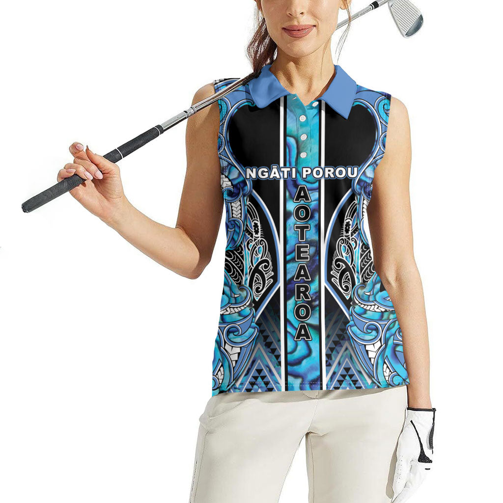 Aotearoa Ngati Porou Women Sleeveless Polo Shirt Maori Light Blue Tribal Paua Shell Pattern DT05 - Polynesian Pride