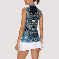 Aotearoa Ngati Porou Women Sleeveless Polo Shirt Maori Light Blue Tribal Paua Shell Pattern DT05 - Polynesian Pride