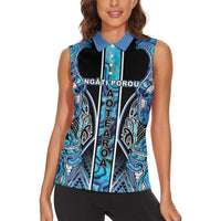 Aotearoa Ngati Porou Women Sleeveless Polo Shirt Maori Light Blue Tribal Paua Shell Pattern DT05 - Polynesian Pride