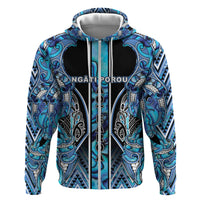 Aotearoa Ngati Porou Zip Hoodie Maori Light Blue Tribal Paua Shell Pattern DT05 Zip Hoodie Blue - Polynesian Pride
