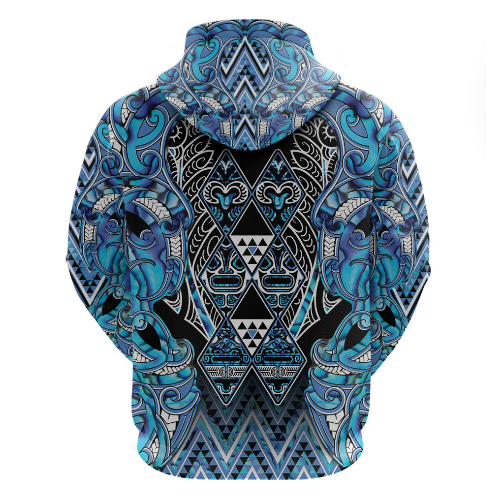 Aotearoa Ngati Porou Zip Hoodie Maori Light Blue Tribal Paua Shell Pattern DT05 - Polynesian Pride