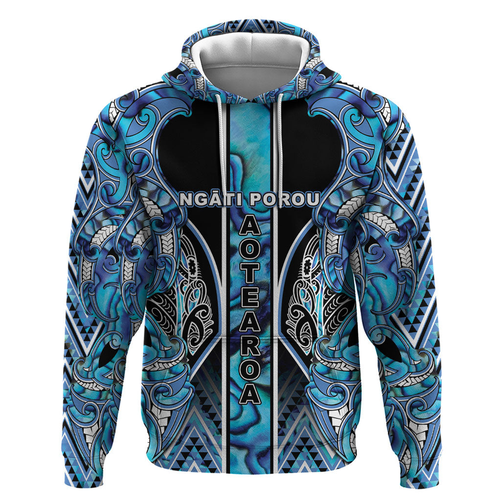 Aotearoa Ngati Porou Zip Hoodie Maori Light Blue Tribal Paua Shell Pattern DT05 Pullover Hoodie Blue - Polynesian Pride