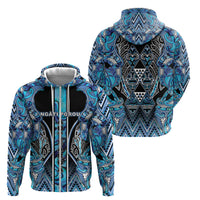 Aotearoa Ngati Porou Zip Hoodie Maori Light Blue Tribal Paua Shell Pattern DT05 - Polynesian Pride