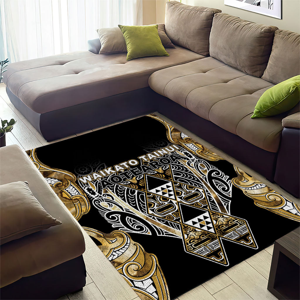 Aotearoa Waikato Tainui Area Rug Maori Light Gold Tribal Paua Shell Pattern DT05 - Polynesian Pride