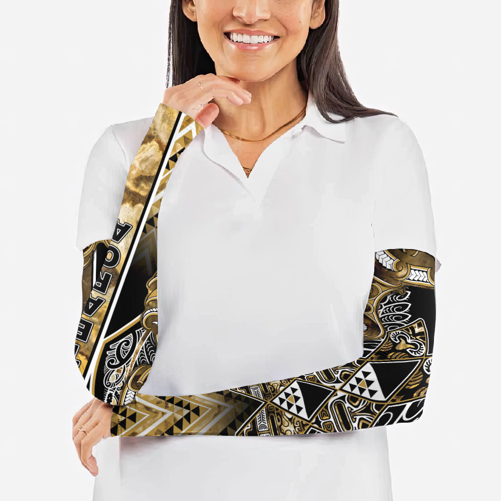 Aotearoa Waikato Tainui Arm Sleeves Maori Light Gold Tribal Paua Shell Pattern DT05 - Polynesian Pride