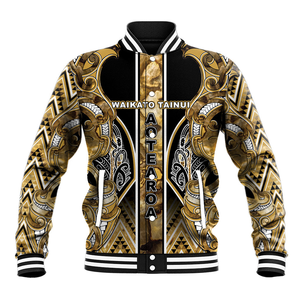 Aotearoa Waikato Tainui Baseball Jacket Maori Light Gold Tribal Paua Shell Pattern DT05 Unisex Yellow - Polynesian Pride