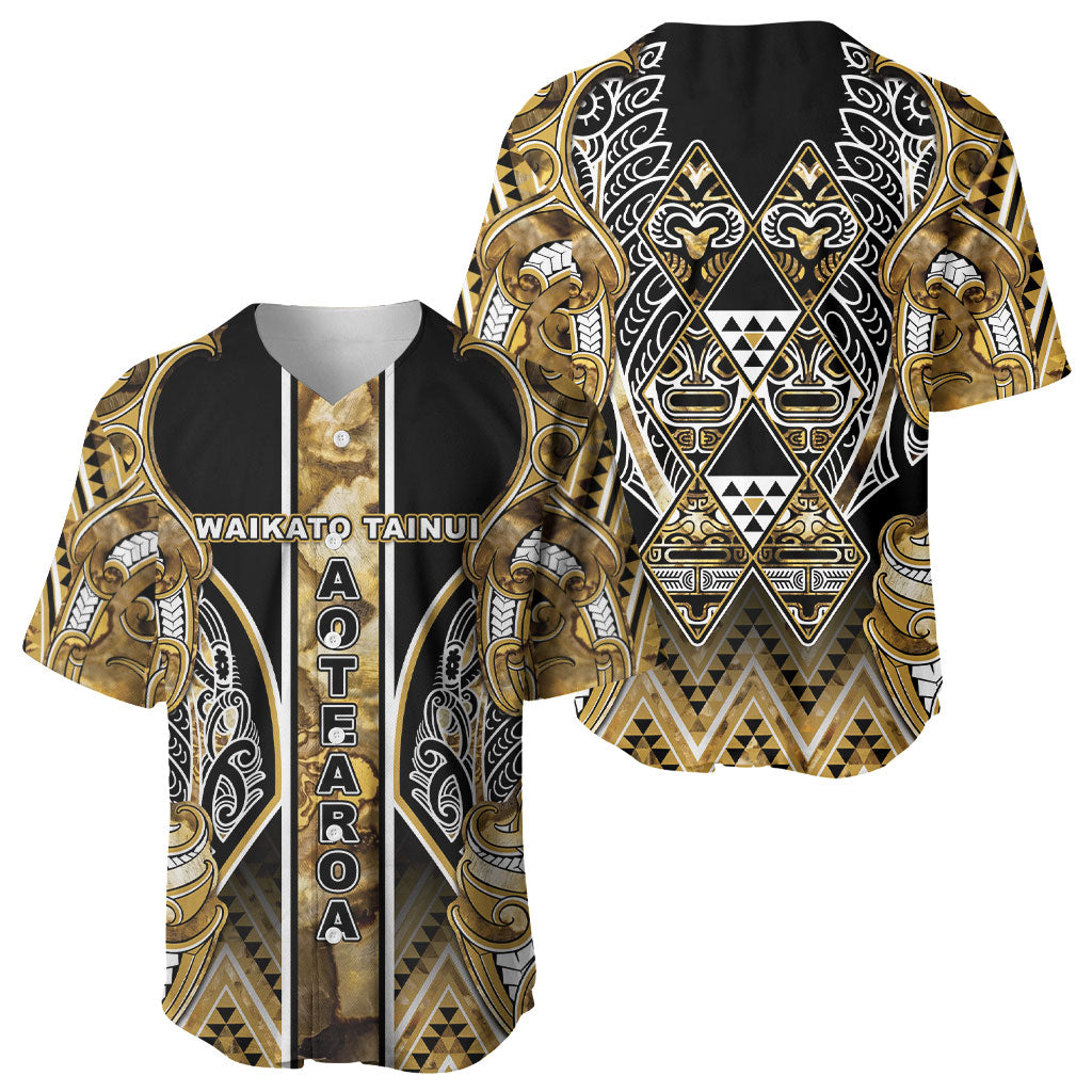 Aotearoa Waikato Tainui Baseball Jersey Maori Light Gold Tribal Paua Shell Pattern DT05 - Polynesian Pride