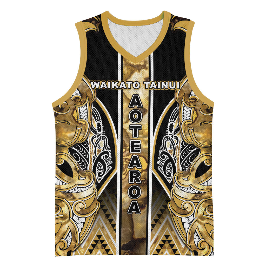 Aotearoa Waikato Tainui Basketball Jersey Maori Light Gold Tribal Paua Shell Pattern DT05 Unisex Yellow - Polynesian Pride