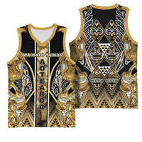 Aotearoa Waikato Tainui Basketball Jersey Maori Light Gold Tribal Paua Shell Pattern DT05 - Polynesian Pride