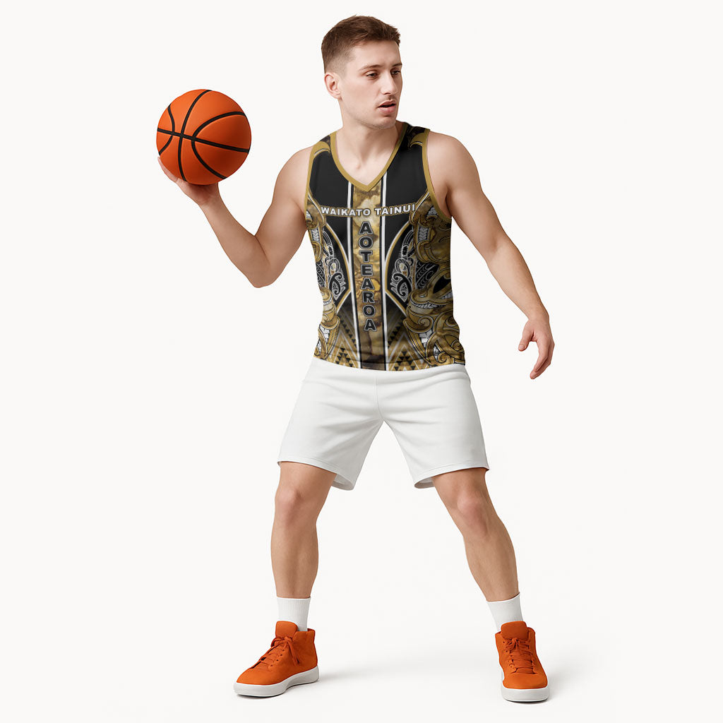 Aotearoa Waikato Tainui Basketball Jersey Maori Light Gold Tribal Paua Shell Pattern DT05 - Polynesian Pride
