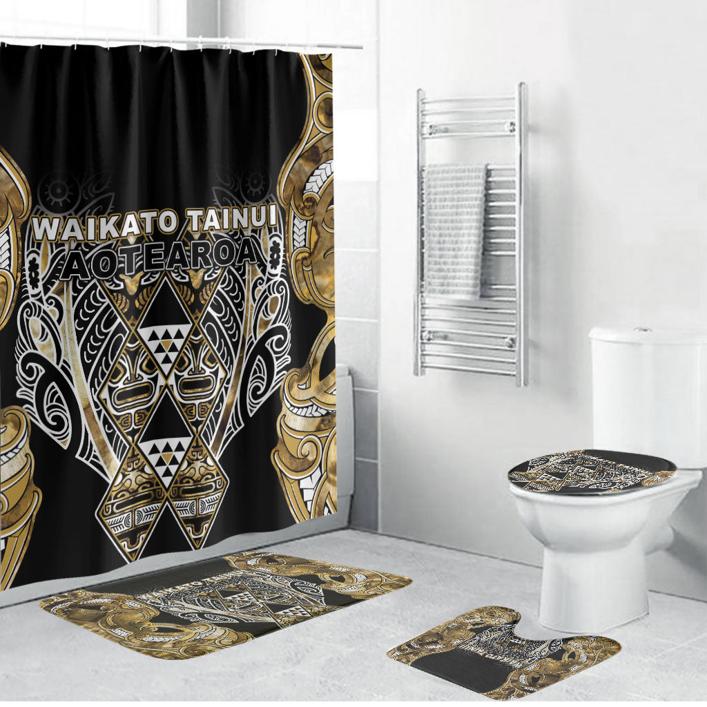 Aotearoa Waikato Tainui Bathroom Set Maori Light Gold Tribal Paua Shell Pattern DT05 Bathroom Set (4 pcs) Yellow - Polynesian Pride