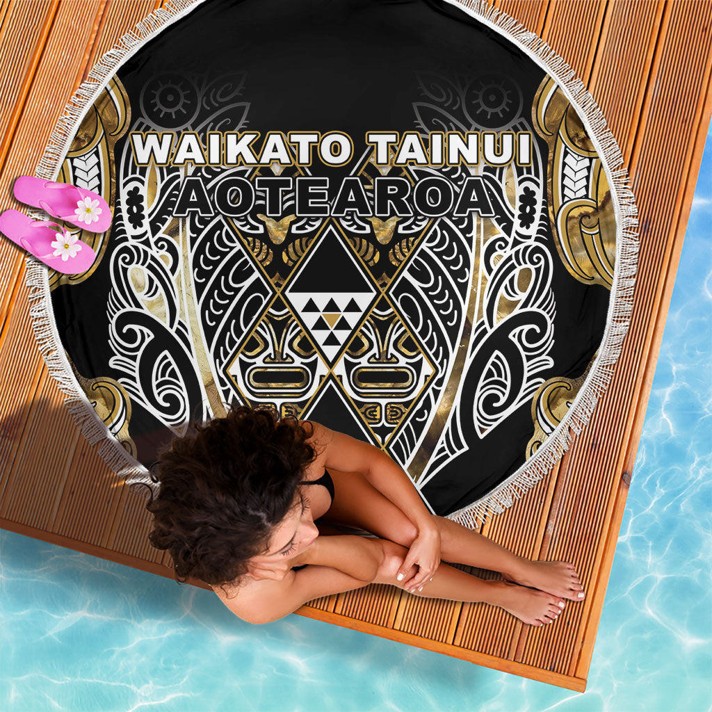 Aotearoa Waikato Tainui Beach Blanket Maori Light Gold Tribal Paua Shell Pattern DT05 - Polynesian Pride
