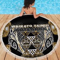 Aotearoa Waikato Tainui Beach Blanket Maori Light Gold Tribal Paua Shell Pattern DT05 - Polynesian Pride