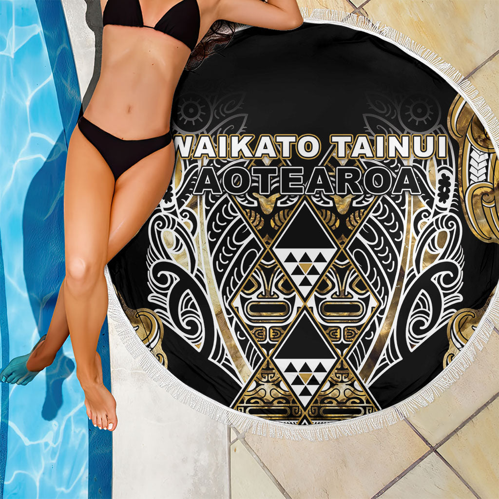 Aotearoa Waikato Tainui Beach Blanket Maori Light Gold Tribal Paua Shell Pattern DT05 - Polynesian Pride