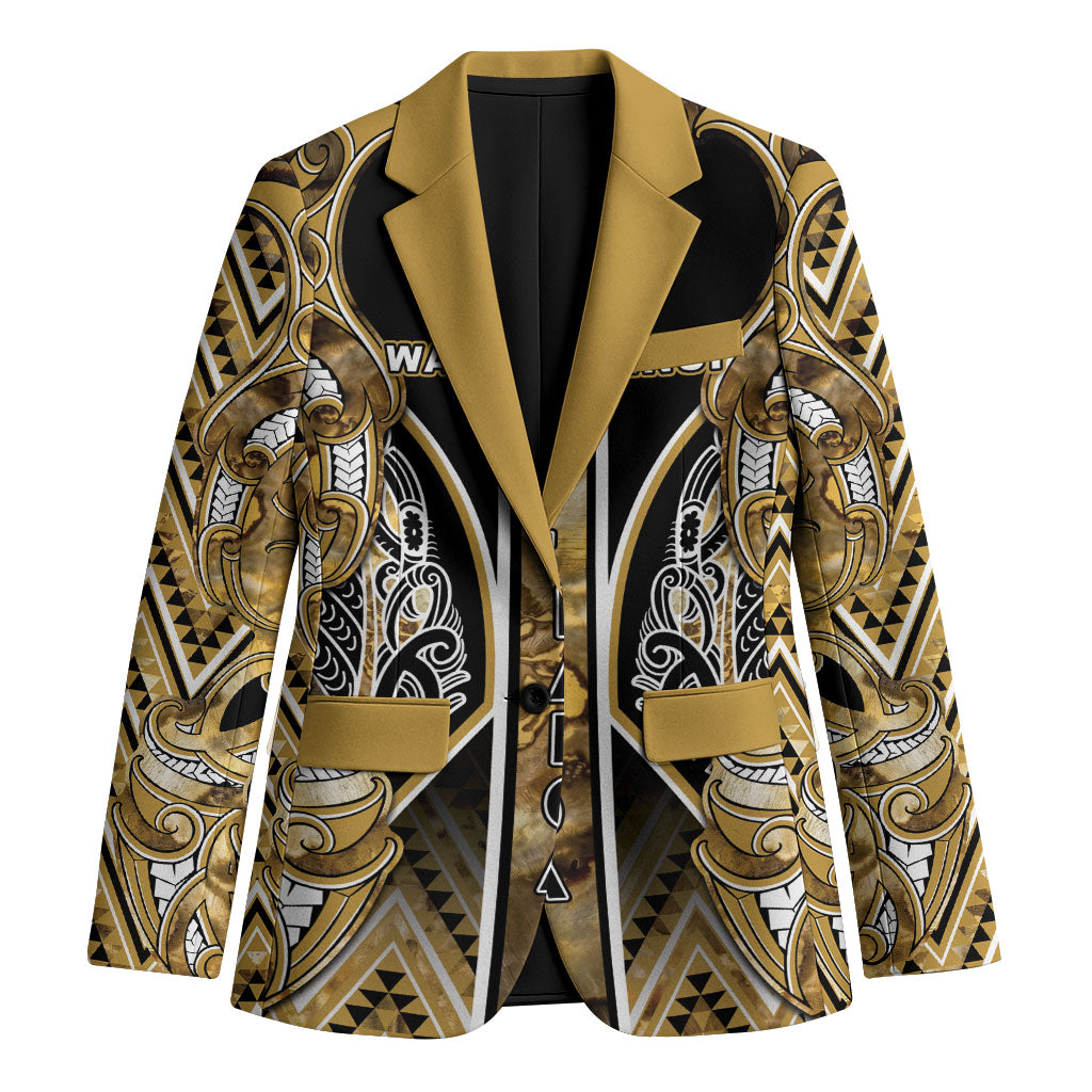 Aotearoa Waikato Tainui Blazer Maori Light Gold Tribal Paua Shell Pattern DT05 Unisex Yellow - Polynesian Pride
