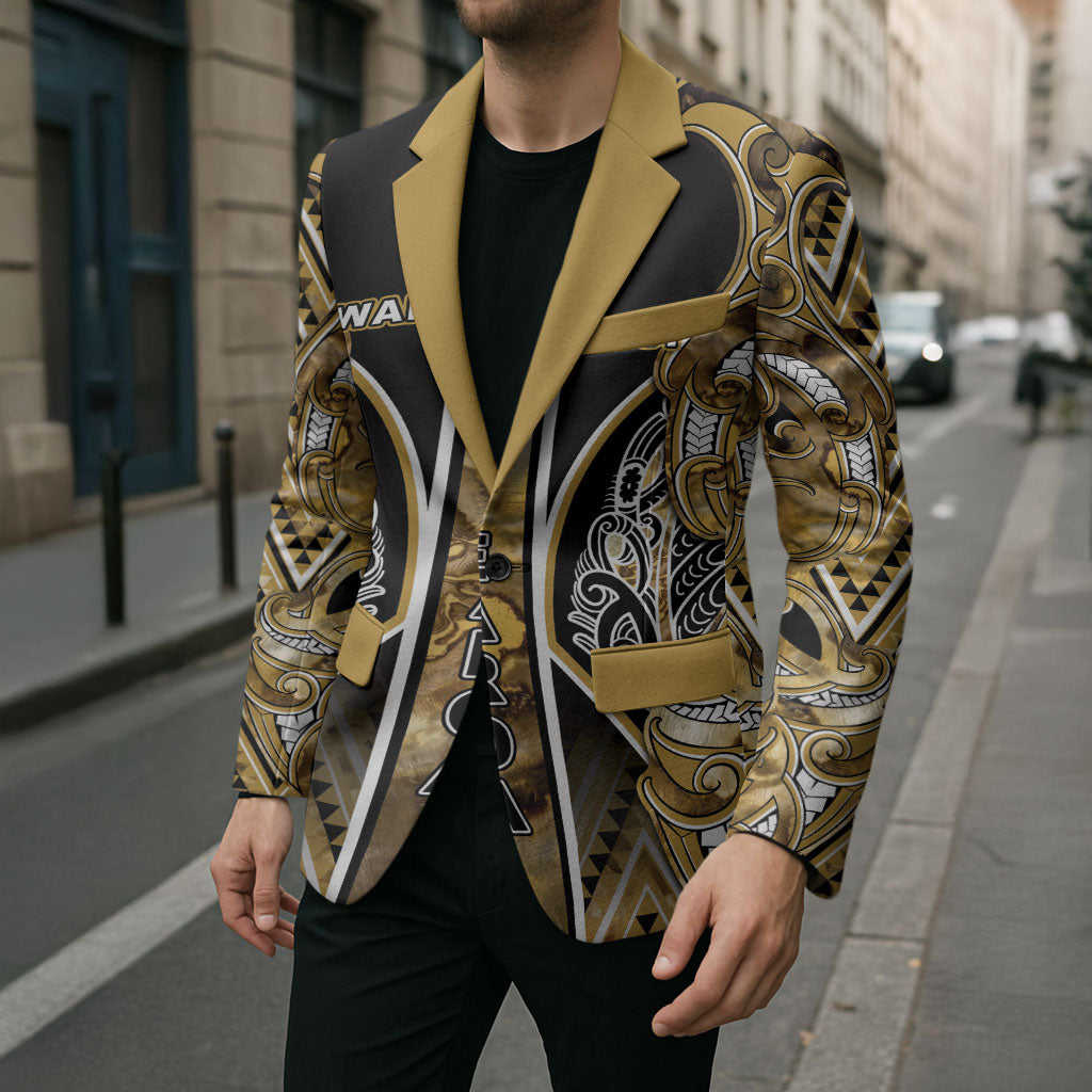 Aotearoa Waikato Tainui Blazer Maori Light Gold Tribal Paua Shell Pattern DT05 - Polynesian Pride