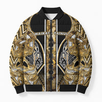 Aotearoa Waikato Tainui Bomber Puffer Jacket Maori Light Gold Tribal Paua Shell Pattern DT05 Unisex Yellow - Polynesian Pride