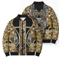 Aotearoa Waikato Tainui Bomber Puffer Jacket Maori Light Gold Tribal Paua Shell Pattern DT05 - Polynesian Pride