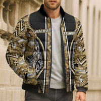 Aotearoa Waikato Tainui Bomber Puffer Jacket Maori Light Gold Tribal Paua Shell Pattern DT05 - Polynesian Pride