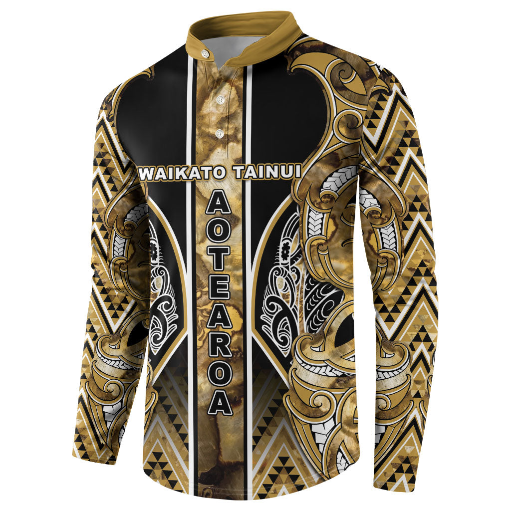Aotearoa Waikato Tainui Button Sweatshirt Maori Light Gold Tribal Paua Shell Pattern DT05 - Polynesian Pride