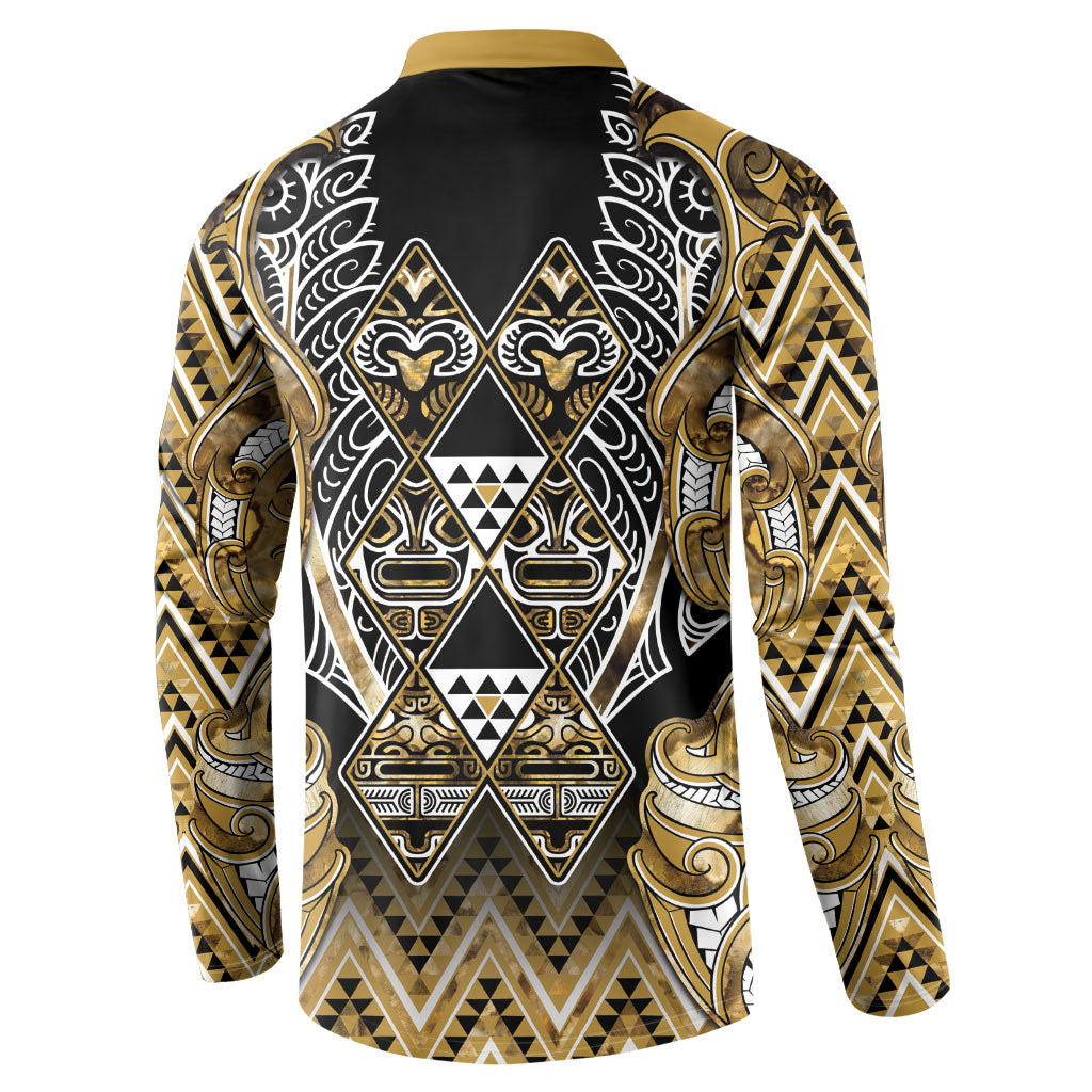 Aotearoa Waikato Tainui Button Sweatshirt Maori Light Gold Tribal Paua Shell Pattern DT05 - Polynesian Pride