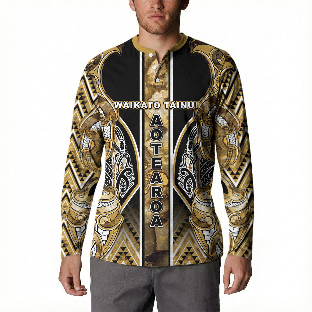 Aotearoa Waikato Tainui Button Sweatshirt Maori Light Gold Tribal Paua Shell Pattern DT05 - Polynesian Pride