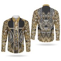 Aotearoa Waikato Tainui Couples Matching Summer Maxi Dress and Long Sleeve Button Shirt Maori Light Gold Tribal Paua Shell Pattern DT05 - Polynesian Pride