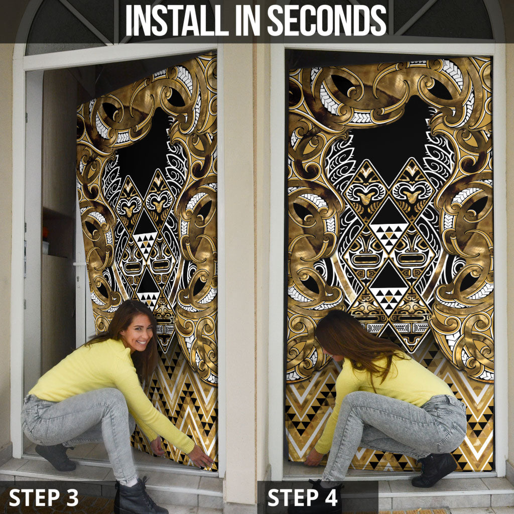 Aotearoa Waikato Tainui Door Cover Maori Light Gold Tribal Paua Shell Pattern DT05 - Polynesian Pride